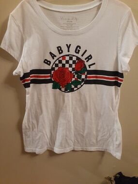 Wound Up White Short Sleeve Tee with Red Rose Graphic